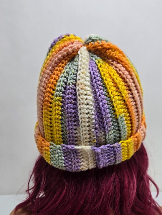 Handmade Crochet Slouchy Beanie, Colorful Patchwork Knit Hat main image 12
